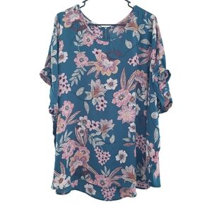 Floral Blue and Pink Women's Top